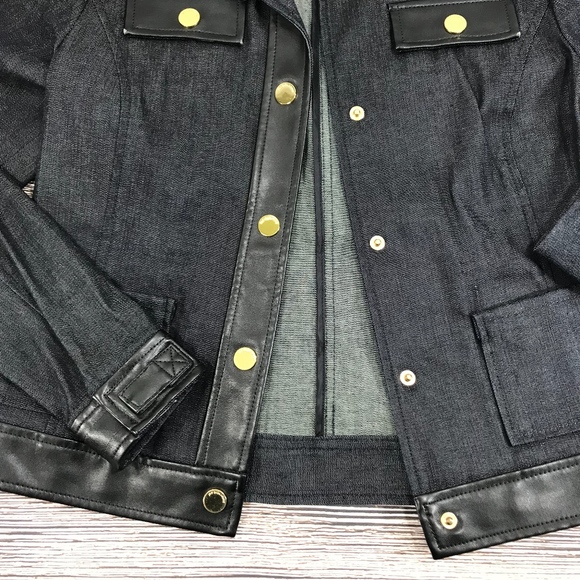 Jones New York Dark Wash Denim Leather Hem Jacket - Picture 3 of 5